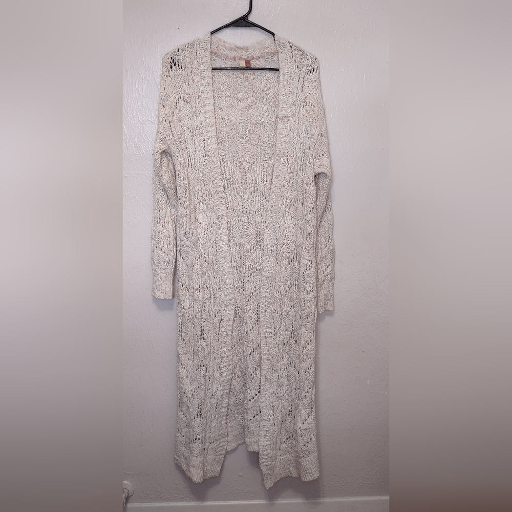 Boho Crocheted‎ Sweater Duster Cardigan Anthropologie Pilcro Size S Neutral